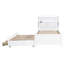 Lit plateforme simple en bois avec lit gigogne, tête de lit et tiroirs, blanc immaculé