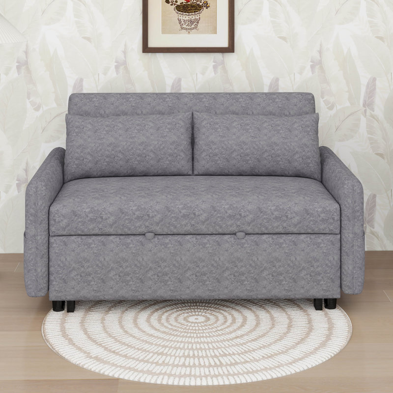 Canapé-lit 55,1 "avec canapé-lit escamotable avec dossier ajustable et poches de rangement, 2 coussins moelleux et ports USB