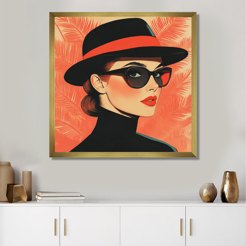 Mode orange des années soixante - Tableau encadré pop, H 24 po x l 24 po, Encadrement doré
