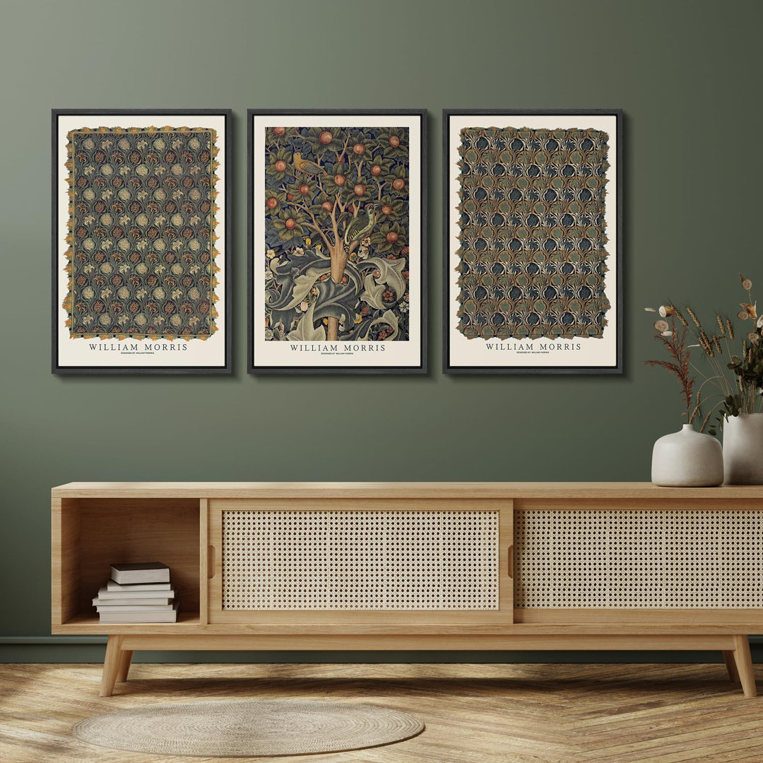 " William Morris Classic And Crafts Floral Botanical Illustrations Rustic Vintage Art Decor " 3 - Pieces on wall26 Frame 