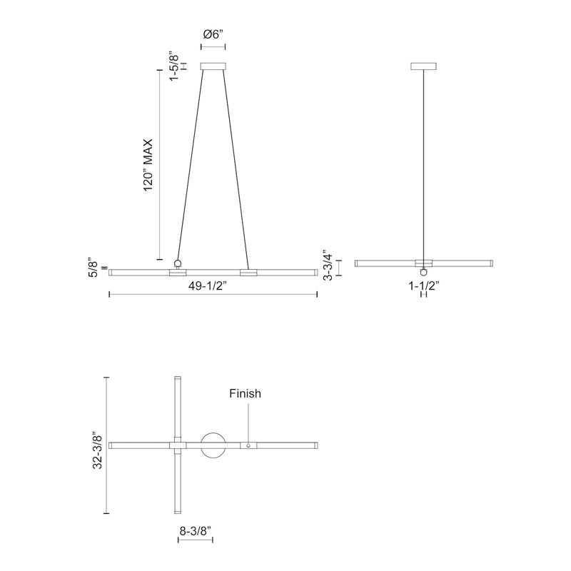 Akari Sleek Minimalist Black LED Linear Chandelier 49.5"