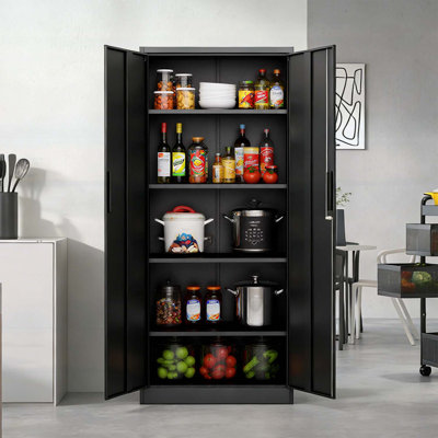 71-Inch Tall Metal Garage Storage Cabinet with 4 Adjustable Shelves, Heavy-Duty Locking Doors, and Durable Steel Construction for Organized Storage Solutions