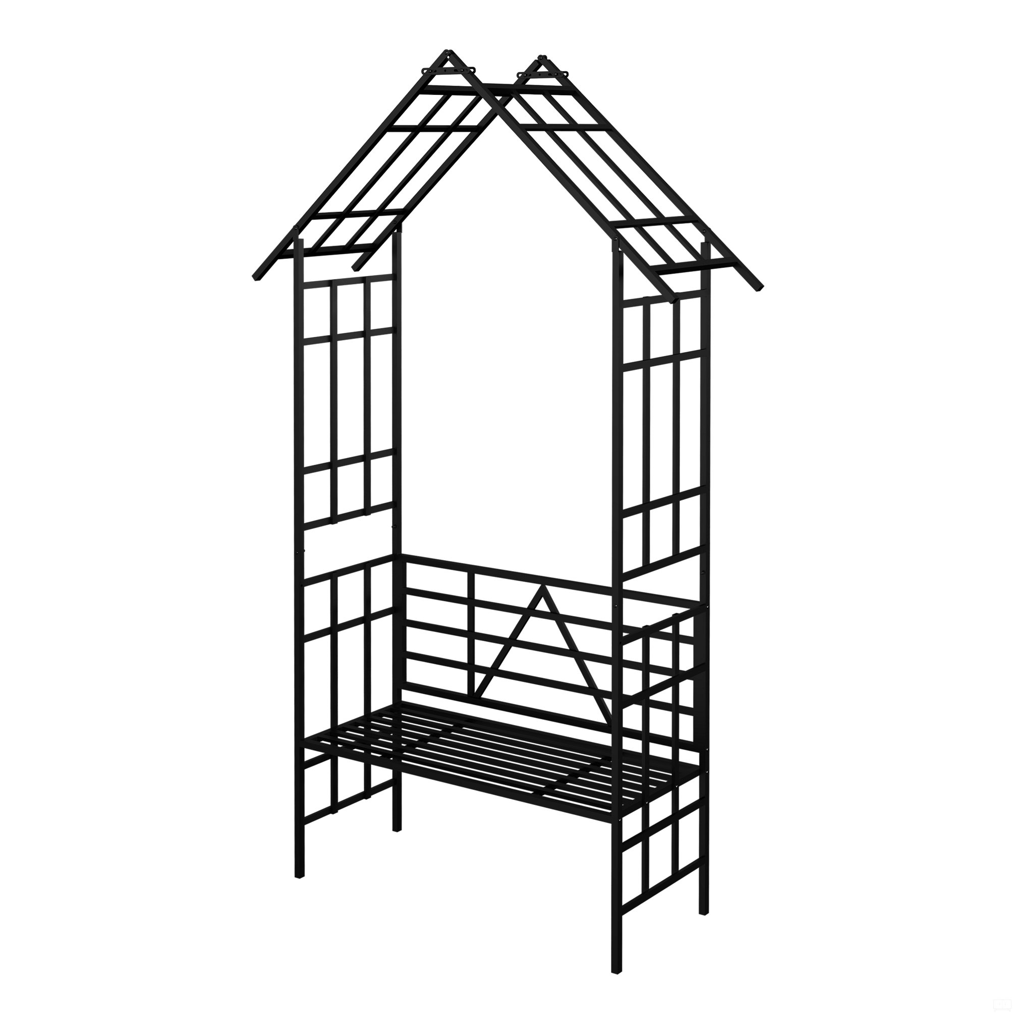 Metal Garden Arch with Bench Turned into Flower Stand W58.07*H97.24 Climbing Plants Support Rose Arch Outdoor Black