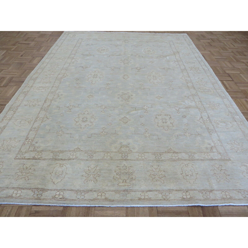 Tapis décoratif en laine noué à la main bleu ciel unique 6 pi x 8 pi 4 po Ezrah