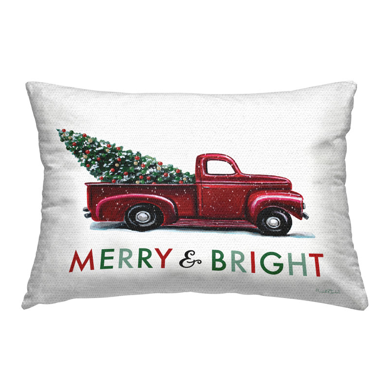 Coussin décoratif Merry Bright Christmas Truck par Elizabeth Tyndall