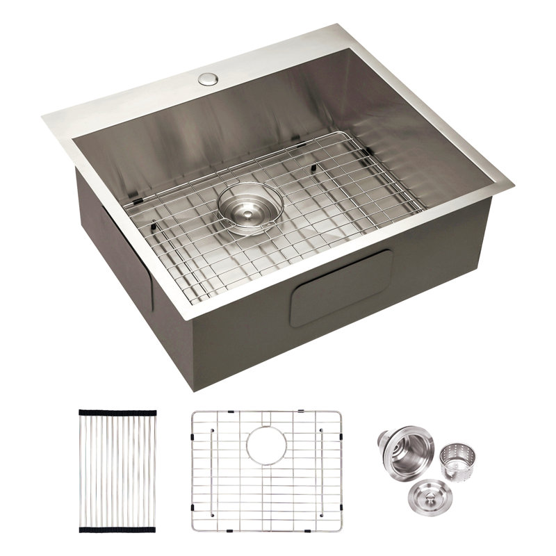 25X22X9 Inch Kitchen Sink Drop In 16 Gauge Stainless Steel 25" Single Bowl Topmount Kitchen Sink Basin