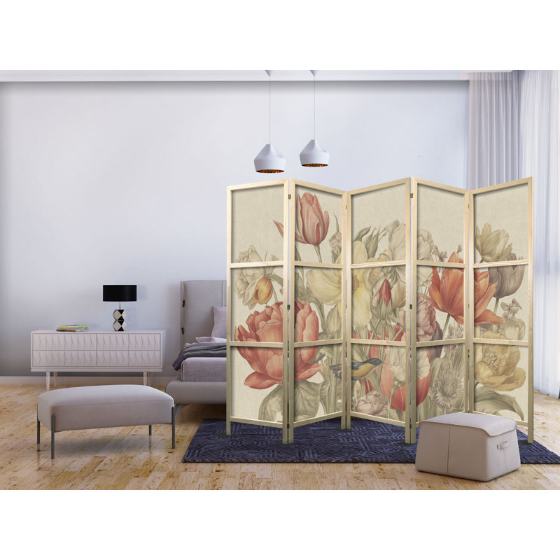 171cm H Solid Wood Folding Room Divider, 171cm H x 225cm W x 1.2cm D, 5