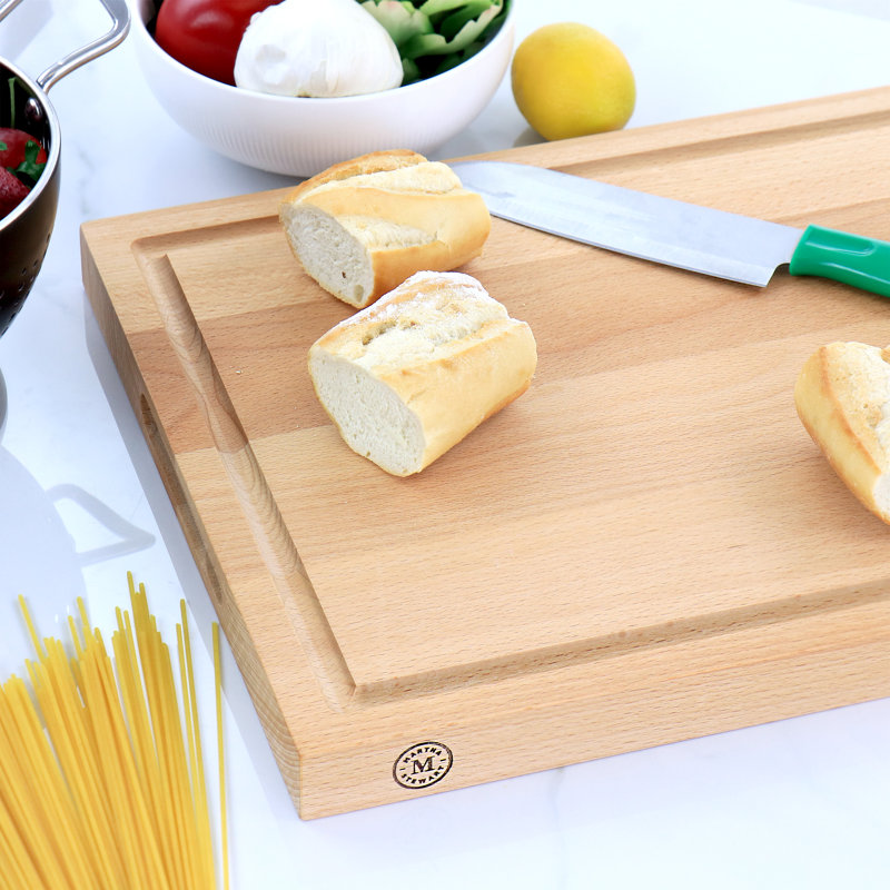 18" x 12" Beech Wood Rectangular Cutting Board with Grooves