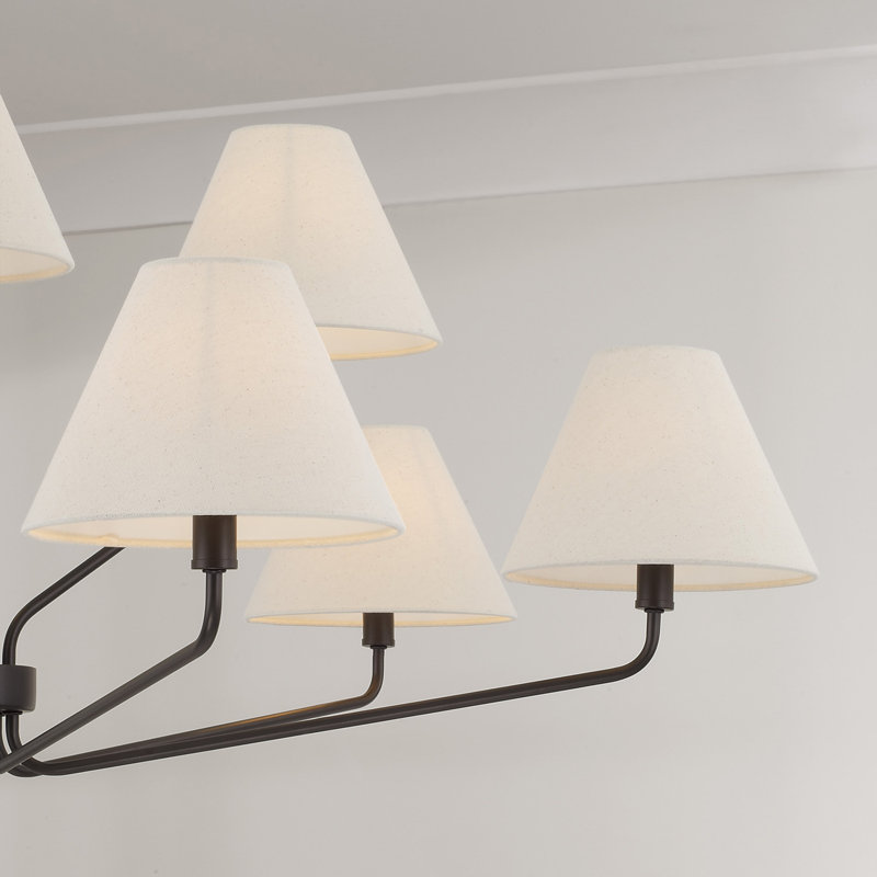 Espresso Black Two-Tier Chandelier with Ecru Fabric Shades