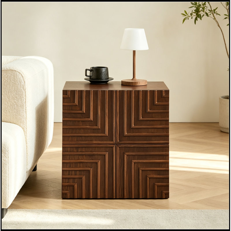 Table d'appoint en bois avec armoire, Brun