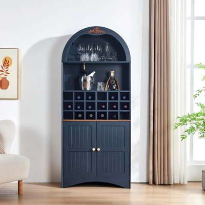 Arched Wood Wine Cabinet with Removable Wine Rack,MDF Anti-Scratch Surface Storage Bar Cabinet with Adjustable Shelves
