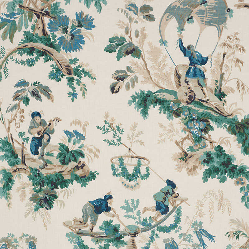 Plaisirs De La Chine Fabric, Emerald/Peacock