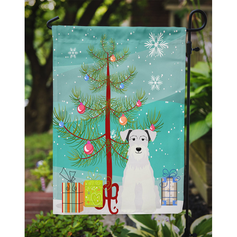 Drapeau en polyester 2 côtés sous l’arbre Silloth, Schnauzer miniature blanc, H 15 po x l 11 po x P 0,01 po