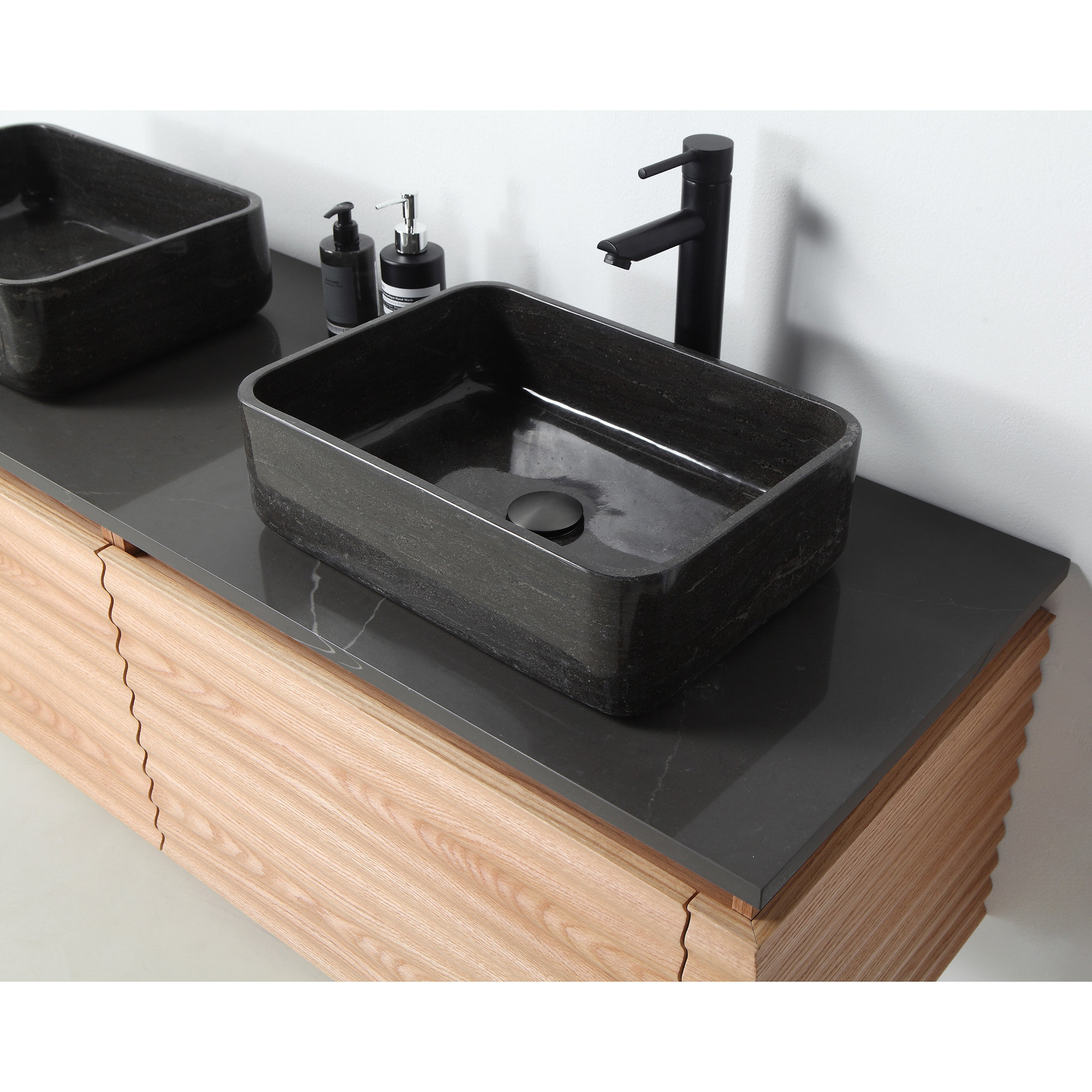 Jasmine 60'' Natural Oak Veneer Plywood Double Bathroom Vanity with Engineered Quartz Top, Maple