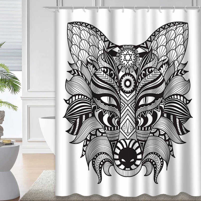 Mignon rideau de douche à motif de renard blanc avec 12 crochets, L 72 po x l 84 po