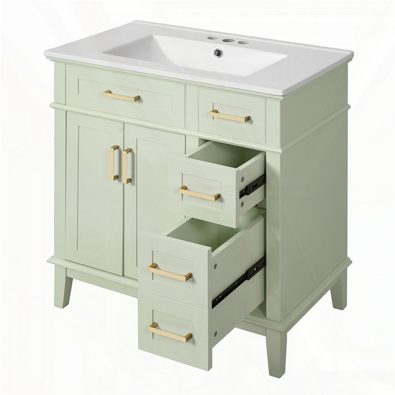 Meuble-lavabo 30 po avec lavabo en céramique, Vert
