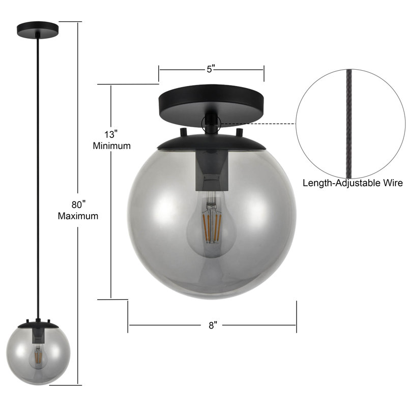 Casiyah 1 - Light Single Pendant, Black, Smoke