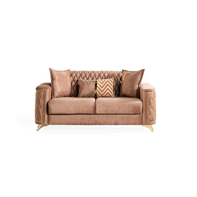Cuivre de style moderne avec tissu texturé et coussins en mousse haute résilience, mousse contemporaine, ressorts à arc en bois poli pour un look élégant