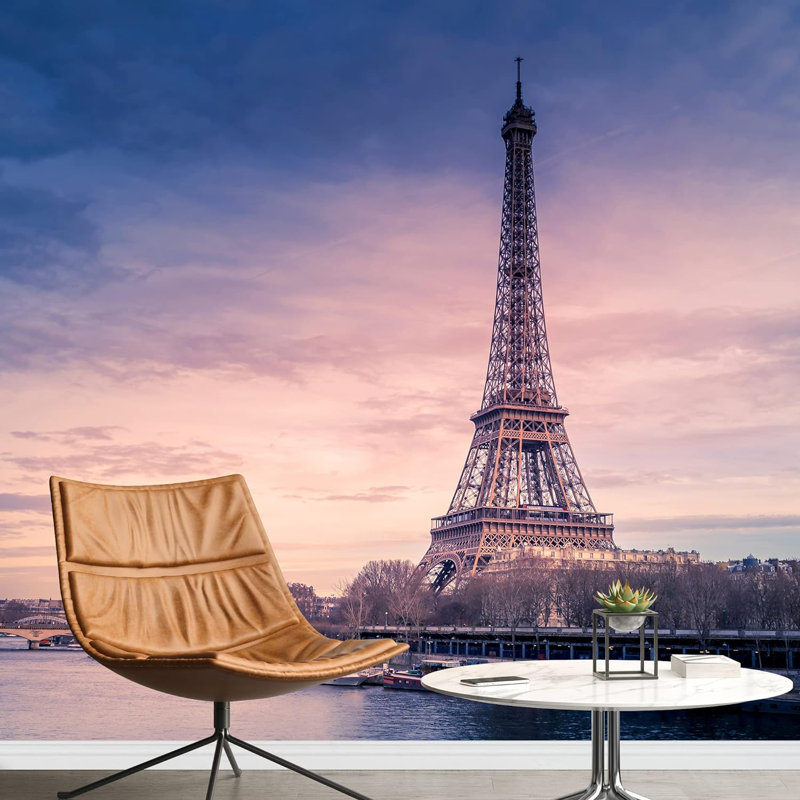 Photographie de paysage pastel pastel au coucher du soleil sur la tour Eiffel, L 66 po x l 96 po