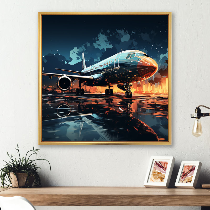 Avions, derniers chèques, piste II, sur toile, 30" H x 30" W, Cadre photo noir
