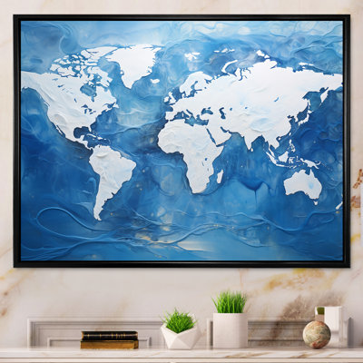«Majestic Meridians Blue World Map I», reproduction sur toile