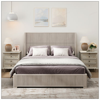 Solid Wood Platform Bed Frame with Headboard, No Box Spring Needed, Easy Assembly, King Size, Durable and Stylish