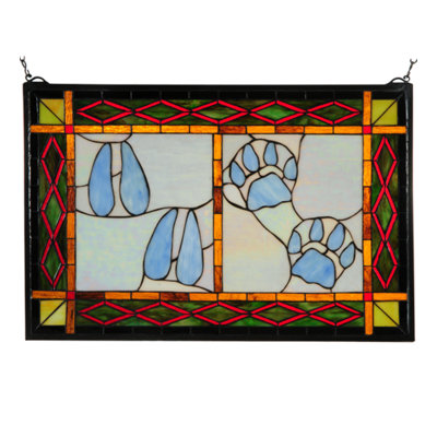 Deer and Cougar Tracks Stained Window Panel