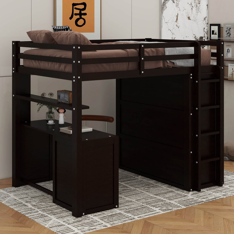 Full Loft Bed With Desk,Drawers And Wardrobe, Espresso