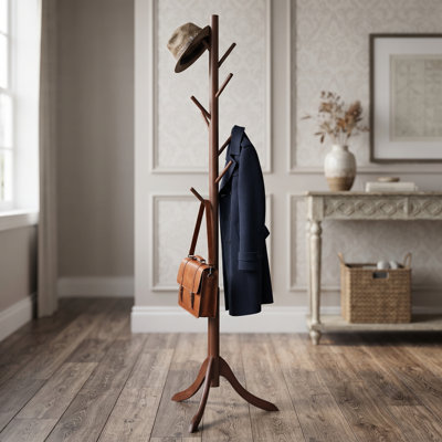 Portemanteau debout en bambou avec porte-parapluie, porte-parapluies écologique à plusieurs crochets