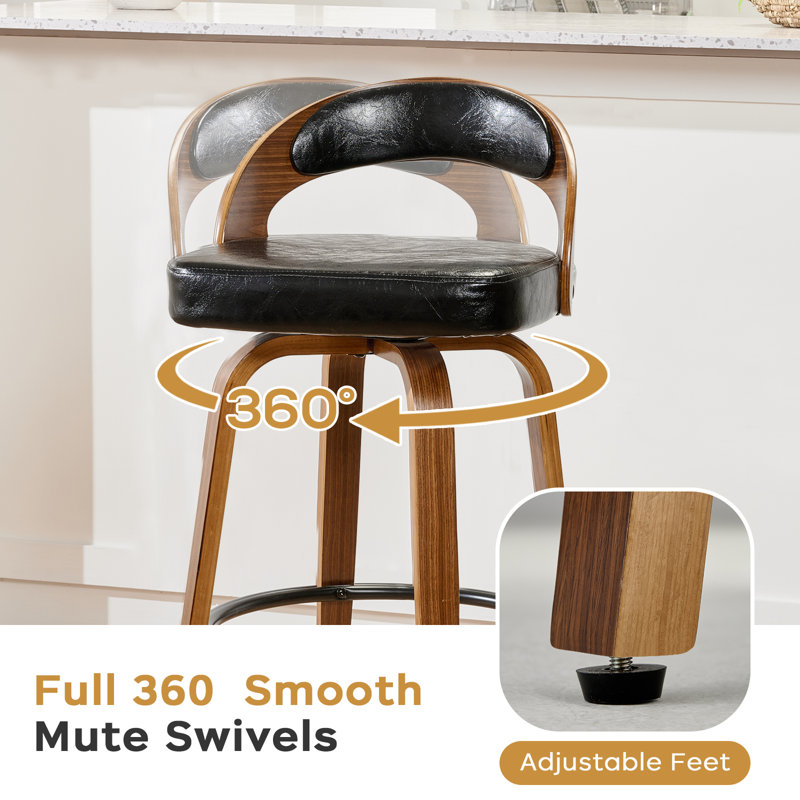 Swivel Bar Stools, 26.8'' Upholstered Counter Stool with Wood Back