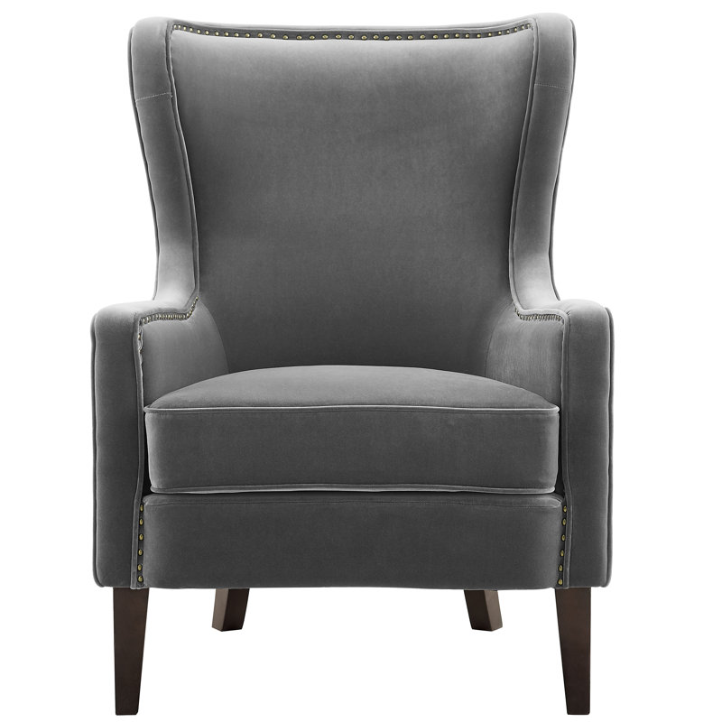 Ashbaugh Velvet Wingback Chair, Charcoal Velvet