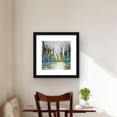 «Abstract Blue Skyline - Industrial Turquoise», reproduction encadrée