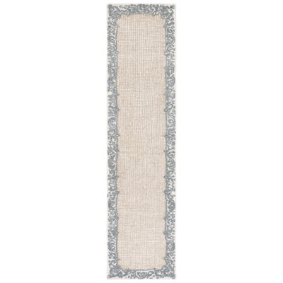 Ebony Hand Tufted Wool/Cotton Southwestern Rug in Ivory/Grey