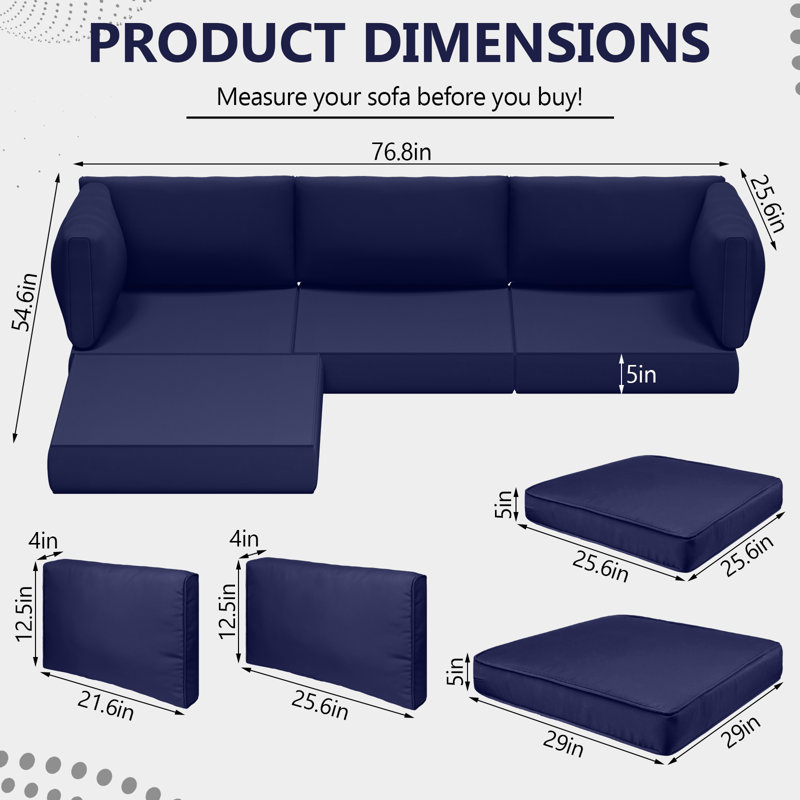 9 Piece 5 Inch Outdoor Cushions For Patio Furniture, Navy