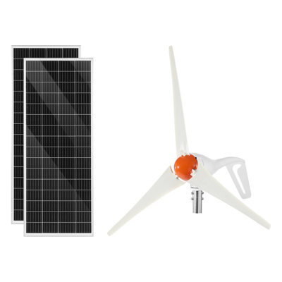 Ensemble d'énergie solaire 12V 12V 400W, 2 panneaux solaires monocristallins 100W + Turbine 200W + Contrôleur de système hybride solaire / solaire MPPT pour les applications de camping hors-bord
