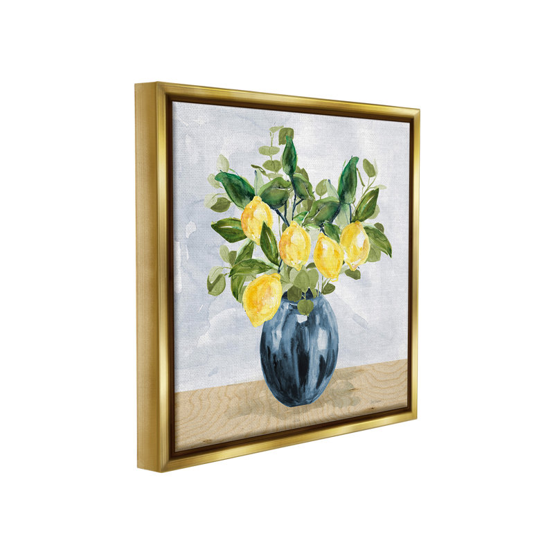 Art mural «Lemon Tree Bouquet» par Carol Robinson, Cadre flottant métallique doré, H 18 po x l 18 po