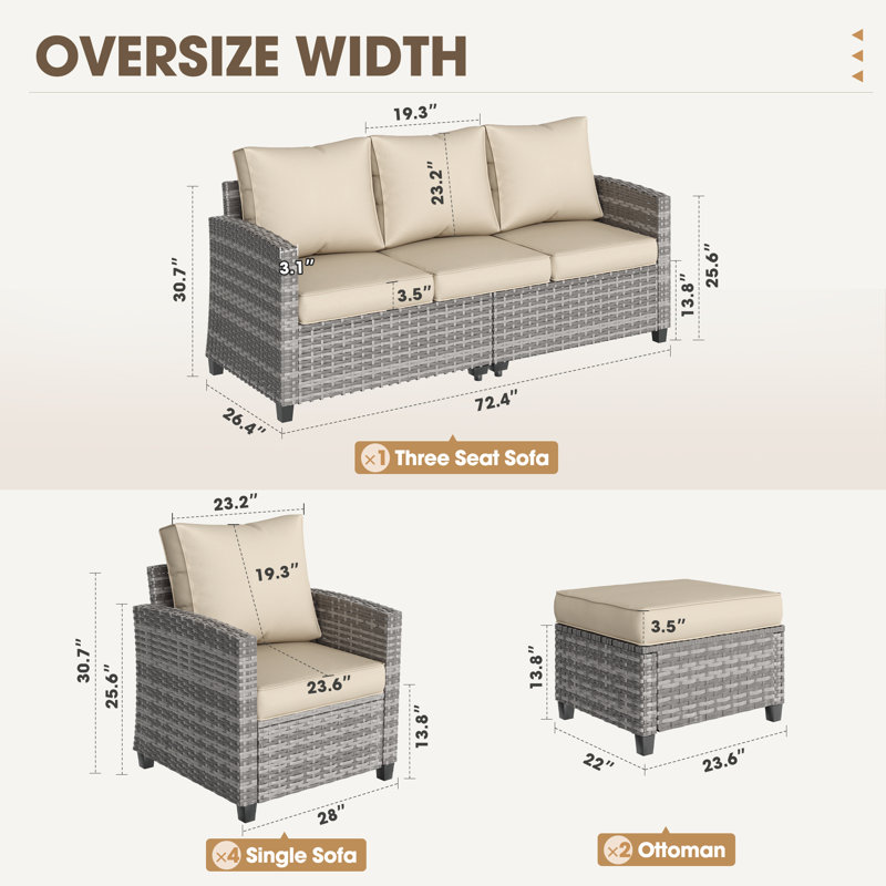 Ensemble de conversation avec coussin 7 pièces Piese, Gris, Beige, 7 pièces: canapé, 4 chaises, 2 repose-pieds