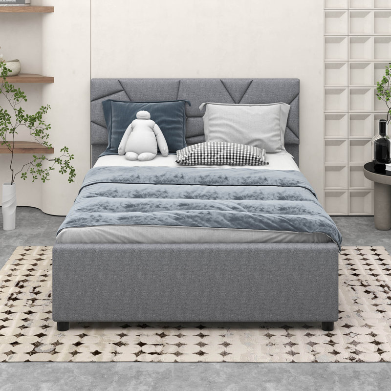 Lit plateforme tapissier pleine grandeur Naoma, gris