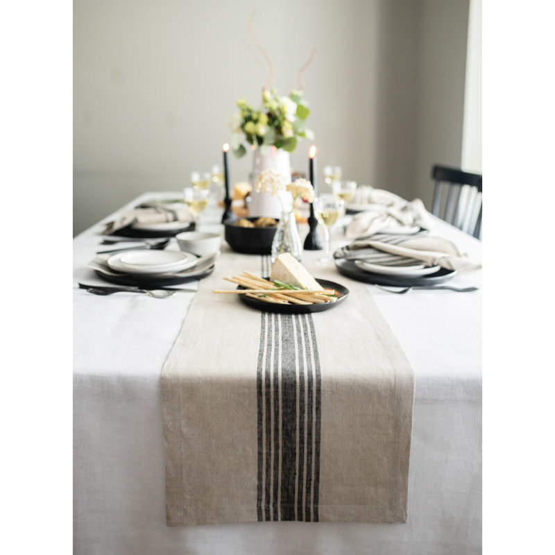 Black and Natural Linen Farmhouse Table Runner 14 x 72 Inch