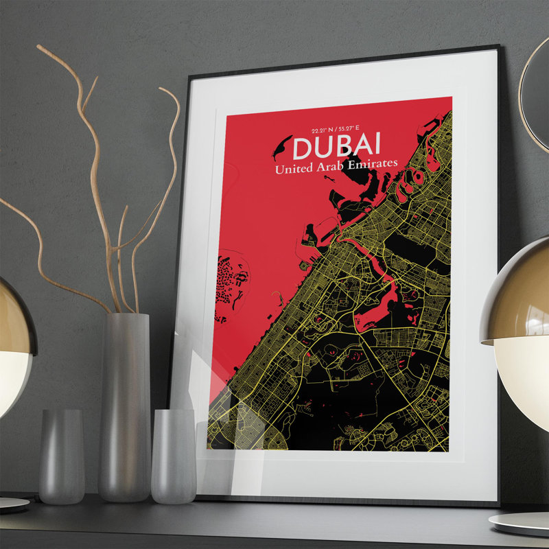 Dubai City Map In Contrast - No Frame Print, 36cm H x 24cm W x 0.05cm D