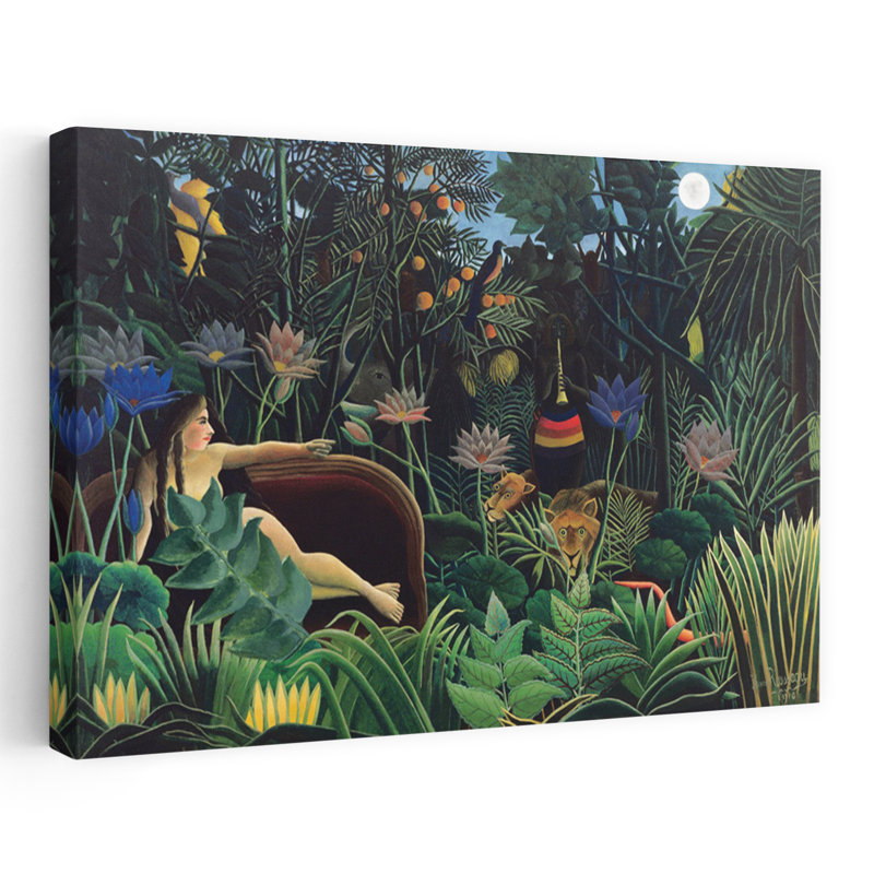Le rêve - scène de jungle tropicale, femme exotique, art, H 32 po x l 48 po