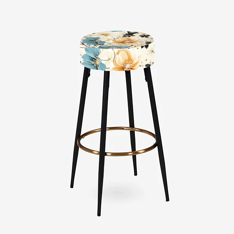 Ensemble de 2 tabourets à imprimé animal, Coastal Tranquil Florals Collage Unveiled