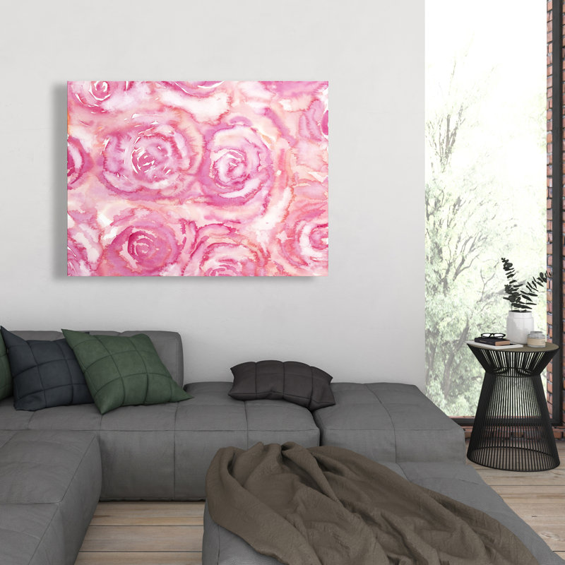 Bouquet de roses à l'aquarelle - décor de toile romantique rose