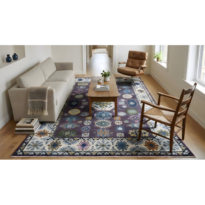 Tapis mauve en laine noué à la main à motif floral traditionnel traditionnel et traditionnel, 9 pi x 12 pi