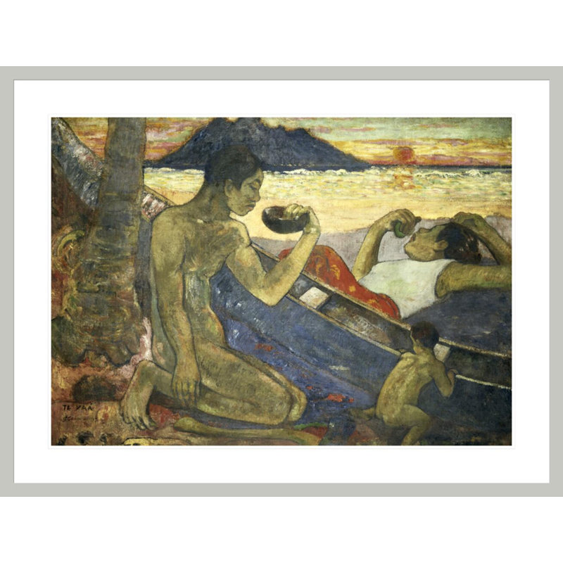 «A Canoe (Tahitian Family») par Paul Gauguin - Impression giclée encadrée, 31.72" H x 41.5" W