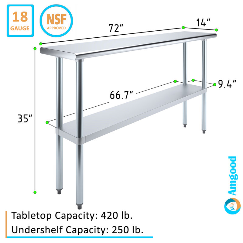 72" Stainless Steel Work Table with Galvanized Undershelf