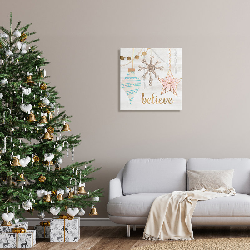 Glimmering Believe Text Holiday, Toile tendue, H 24 po x l 24 po x P 1,5 po
