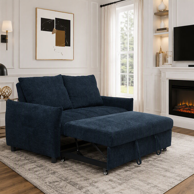 58" Loveseat Pull Out Sofa Bed, Antique Green Velvet