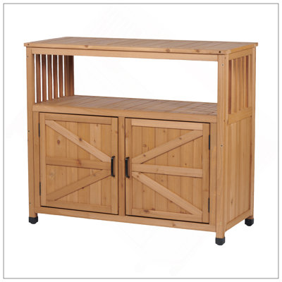 Wooden Patio Bar Table Set With Storage, Buffet Cabinet Sideboard For Outdoor And Indoor