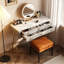 Coiffeuse haut de gamme, finition similicuir grainé, plateau en pierre frittée, miroir DEL, 6 tiroirs, montage très facile-1841685901-1842830133